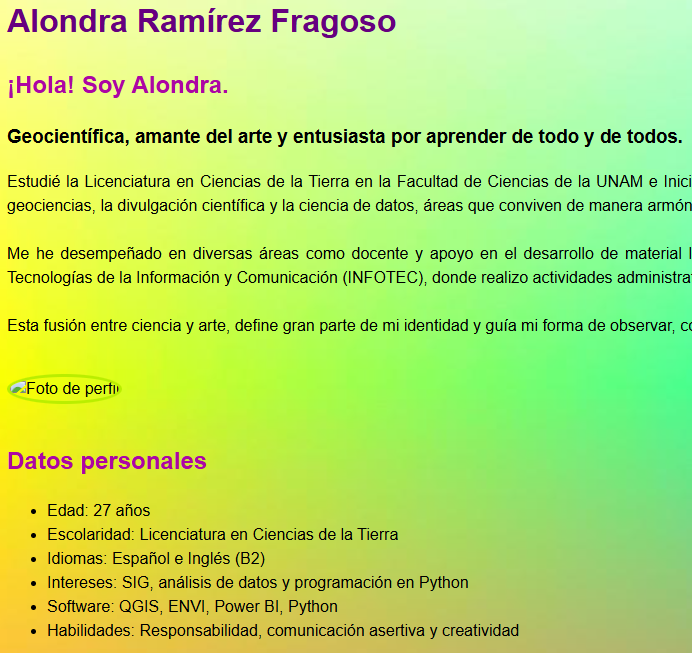 Página presentación personal